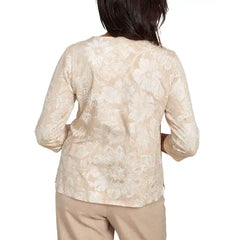 Alfred Dunner Petite Catalina Island Textured Floral Foil Accent Top, Linen