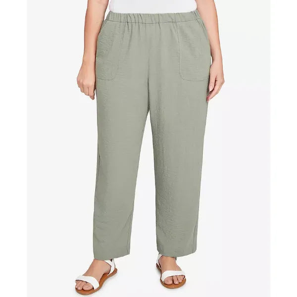 Alfred Dunner Plus Size Patch Pocket Elastic Waist Pants, Olive