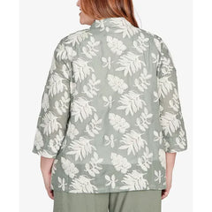 Alfred Dunner Plus Size Soutache Leaf Top with Necklace, Olive