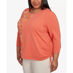 Alfred Dunner Plus Size Floral Embroidered Top, Papaya