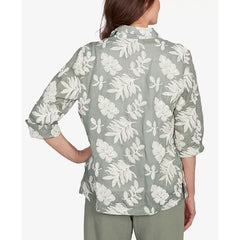 Alfred Dunner Petite Copper Canyon Soutache Leaf Two In One Collated Top with Necklace, Olive