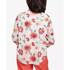 Alfred Dunner Petite Catalina Island Bright Floral Two in One Collared Neckline Top, White