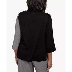 Alfred Dunner Women's Santa Barbara Center Sliced Top with Necklace , Black/Gray