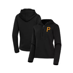 Antigua Women's Black Pittsburgh Pirates Contemporary Quarter-Zip Hoodie Sweatshirt