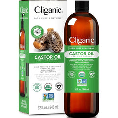 Cliganic Organic Castor Oil – 100% Pure Cold-Pressed Unrefined & Hexane-Free – For Eyelashes, Eyebrows, Hair & Skin – 6oz & 32oz with Eyelash Kit