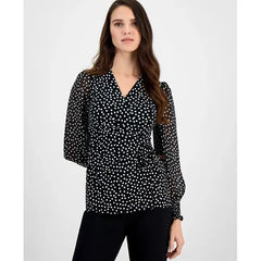 Anne Klein Womens Floral Print Smocked Wrap Top, Elegant Feminine Blouse for Day or Night
