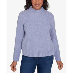 Alfred Dunner Petite Classics Chenille Diamond Turtleneck Sweater, Ivory , PXL