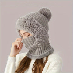 EIMELI 3-in-1 Winter Beanie with Ear Flaps, Neck Warmer & Face Mask - Fleece-Lined Knit Hat for Women