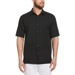Cafe Luna Men's Short Sleeve Linen Cotton Panel Woven Shirt