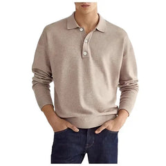 Polo Shirts for Men Turn-Down Collar Long Sleeve Slim Fit Solid Color Summer Sports Business Casual Polo Shirt
