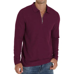 GIRUNS Men's Waffle Knit Long Sleeve Casual Quarter Zip Polo Shirts