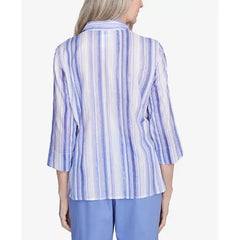 Alfred Dunner Women's Santa Fe Mitered Iris Stripe Button Down Top, Iris