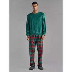 Plain Sweatshirt and Checked Pyjama Set - Green