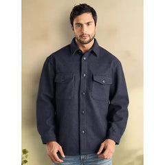 Plain Felt Shacket with Pockets - Blue