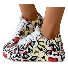 Oyedens Graffiti Platform Fashion Sneakers for Women Girls Fashion Casual Flats Canvas Shoes