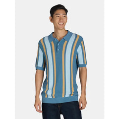 Tribekka 44 Men's Striped Seed Stitch Button Front Sweater Polo Shirt