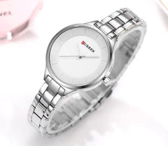 CURREN Ladies Analog Watch Stainless Steel Case White Dial Stainless Steel Bracelet