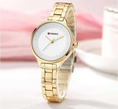 CURREN Ladies Analog Watch Gold Stainless Steel Case White Dial Gold Stainless Steel Bracelet