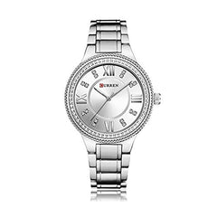 Curren 9004 Quartz Movement Round Dial Stainless Steel Strap Waterproof Women Wristwatch - Silver