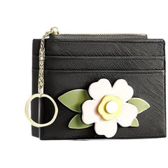 Valentoria Slim RFID Blocking Card Holder Small Pocket Wallet Keychian Zipper Coin Purse Mini Cash & Coin & Cards Case for Women Men, Z3-Black, Business Card Holder