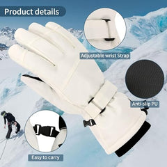 BEETO Snowmobile Gloves, Ski Gloves for Men Women, Waterproof Windproof Touchscreen Snowboard Gloves, Warm Winter Gloves with Wrist Straps, for Cold Weather - White