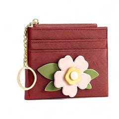 Valentoria Slim RFID Blocking Card Holder Small Pocket Wallet Keychian Zipper Coin Purse Mini Cash & Coin & Cards Case for Women Men, Z3-Wine, Business Card Holder