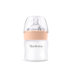 Yooforea Silicone Coated Glass Baby Bottle, 0M+ Slow Flow I Anti-Colic, Wide Neck, Stable Base I Medical-Grade Silicone Coating Shatter Protection, BPA BPS PVC Free (90 ML-Honey)