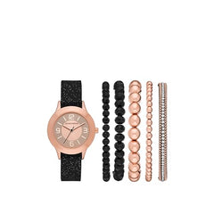 Skechers Women's Watch and Stackable Bracelet Gift Set - Black