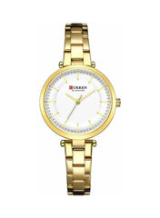 CURREN Ladies Analog Watch Gold Stainless Steel Case White Dial Goldtone Stainless Steel Bracelet