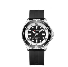 CURREN Original Fashion Men Watches Luxury Sports Silicone Strap Waterproof Quartz Wristwatch with Luminous Hands 8448 (BLACK BLACK)