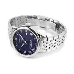Tissot T0064071104300 T-Classic Le Locle Powermatic 80 39.3 mm Automatic Men's Watch, blue, Bracelet Type, Blue, Bracelet Type