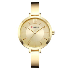 CURREN Women's Analog Watch with Rigid Bracelet Safety Clasp Classic Design Elegant Formal Lightweight, Golden, Pequeño, formal - Gold