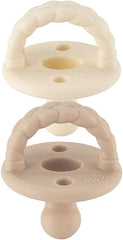 Itzy Ritzy Sweetie Soother Silicone Orthodontic Pacifiers with Collapsible Handle & Two Air Holes for Added Safety, Set of 2 in Buttercream & Toast, for Ages 0-6 Months