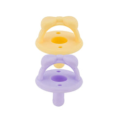 Itzy Ritzy Sweetie Soother Pacifier Set of 2 - Silicone Newborn Pacifiers with Collapsible Handle & Two Air Holes for Added Safety; Set of 2 in Daffodil/Purple Diamond, Ages Newborn & Up