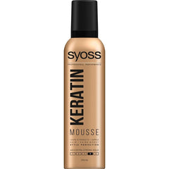 Syoss Kerating Extra Strong Hold Styling Hair Mousse "Style Perfection, 100% Strength, Supple Hair, Shine Boost, 48H Extra Strong Hold, Professional Performance - 250ml