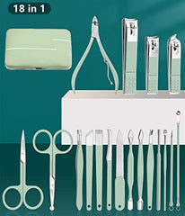 TZAONEN Manicure Set Mens Women Pedicure Set 18 In 1 Finger Nail Grooming Kit with Leather Travel Case Manicure Set Professional Nail Clippers kit Pedicure Care Tools
