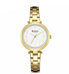 CURREN 9054 Women Stainless Steel Elegant Bracelet Watches Analog Quartz Business Simple Dial Wristwatch - Gold White