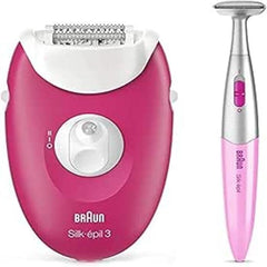 Braun Silk-épil 3-420, Epilator for Long-Lasting Hair Removal, Bikini Styler, 20 Tweezer system, Smartlight technology, Massage rollers, Raspberry Pink