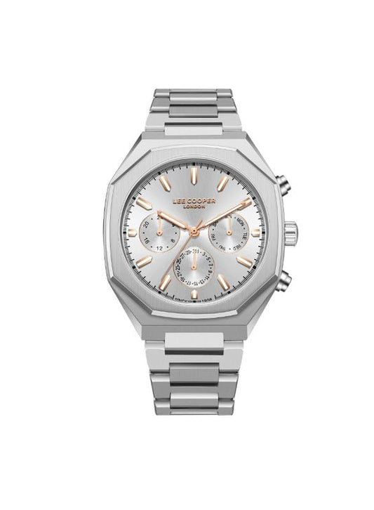 Lee Cooper Men's Watch, Multi Function Display and Metal Strap - LC08045.330, Silver