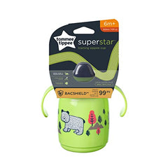 Tommee Tippee Superstar Sippee, Trainer Sippy Cup for Babies with INTELLIVALVE Leak and Shake-Proof Technology and BACSHIELD Antibacterial Technology, 6m+, 300ml, Pack of 1, Green