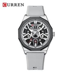 CURREN Men's quartz, sports brand Luxury Original Waterproof with calendar and rubber strap, 8437 - GRAY