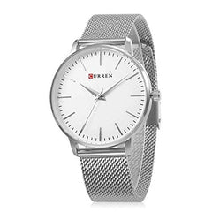CURREN 9021 Women Fashion Simple Japan Quartz Movement Watch Stainless Steel Band Wristwatch (sliver white)