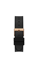 GUESS Women's 38mm Watch - Black Strap Black Dial Rose Gold-Tone Case