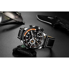 Curren Quartz Analog Watch Leather Band Wristwatch with Date Display, 8310 - Black