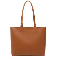 MEEGIRL Ladies Tote Bags Simple PU Leather Handbags Work School Shopping Bags for Women with Zip and Inner Pocket - Brown
