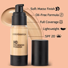 COLORESSENCE High Definition Liquid Foundation Full Coverage Lightweight Waterproof N Matte Bronzer Contour Powder Natural Highlighter for Face Sculpting Sun Kissed Look | 10 gm