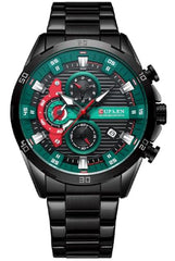 CURREN Chronograph Watches for Mens Military Multi-Function Waterproof Quartz Stainless Steel Watch - Black
