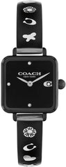Coach Cass Qtz Basic Slim Black Square Dial Women's Watch|Ionic Plated Black Steel & Black Plastic & Crystals Material|Black Color Band - 14504307