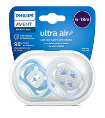 PHILIPS AVENT Ultra Air Pacifier, 6 18 Months, Bear/paw, 4 Pack, SCF085/09, Blue/Green, 4 Count (Pack of 1)