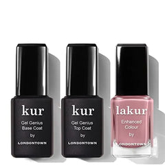 LONDONTOWN Manicure Trio Set Gel Genius Top & Base Coat, Lakur Nail Polish, Crowning Crumpet Sheer Mani